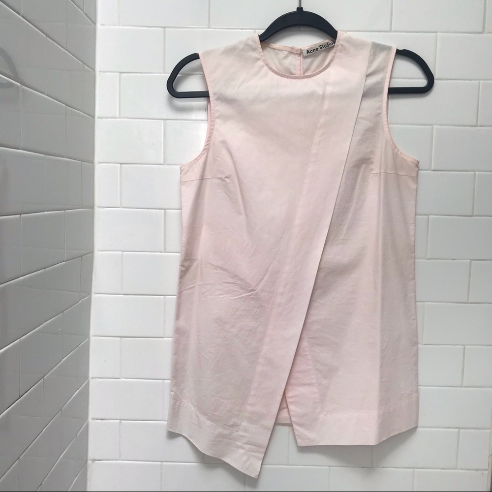 Acne Pink Asymmetrical Wrap-Effect Cotton Blouse
